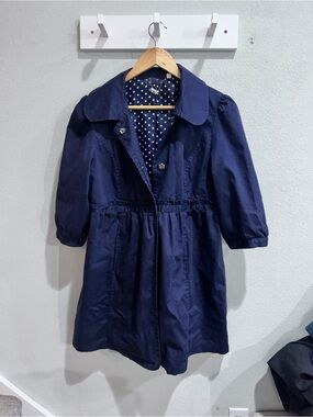 Forever 21 Navy Blue Swing Trench Coat with Polka Dot Lining